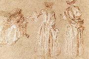 WATTEAU, Antoine Three Studies of a Lady with a Hat oil painting picture wholesale